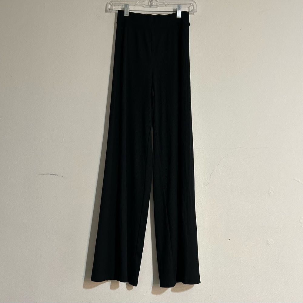 Aerie Offline Thumbs Up Heavyweight Ribbed Knit Wide Leg Pants Black XS Short